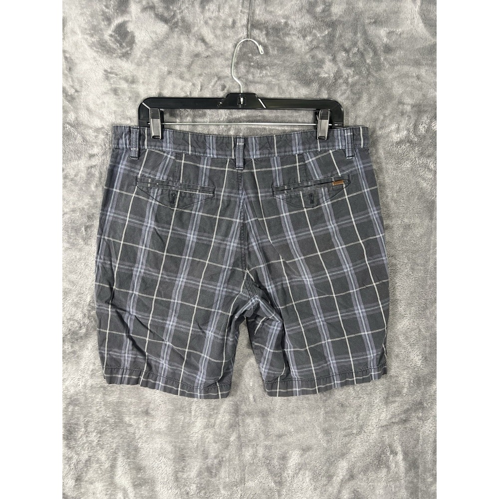 Chaps Mens Gray Blue Plaid Flat Front Casual Shorts Size 34